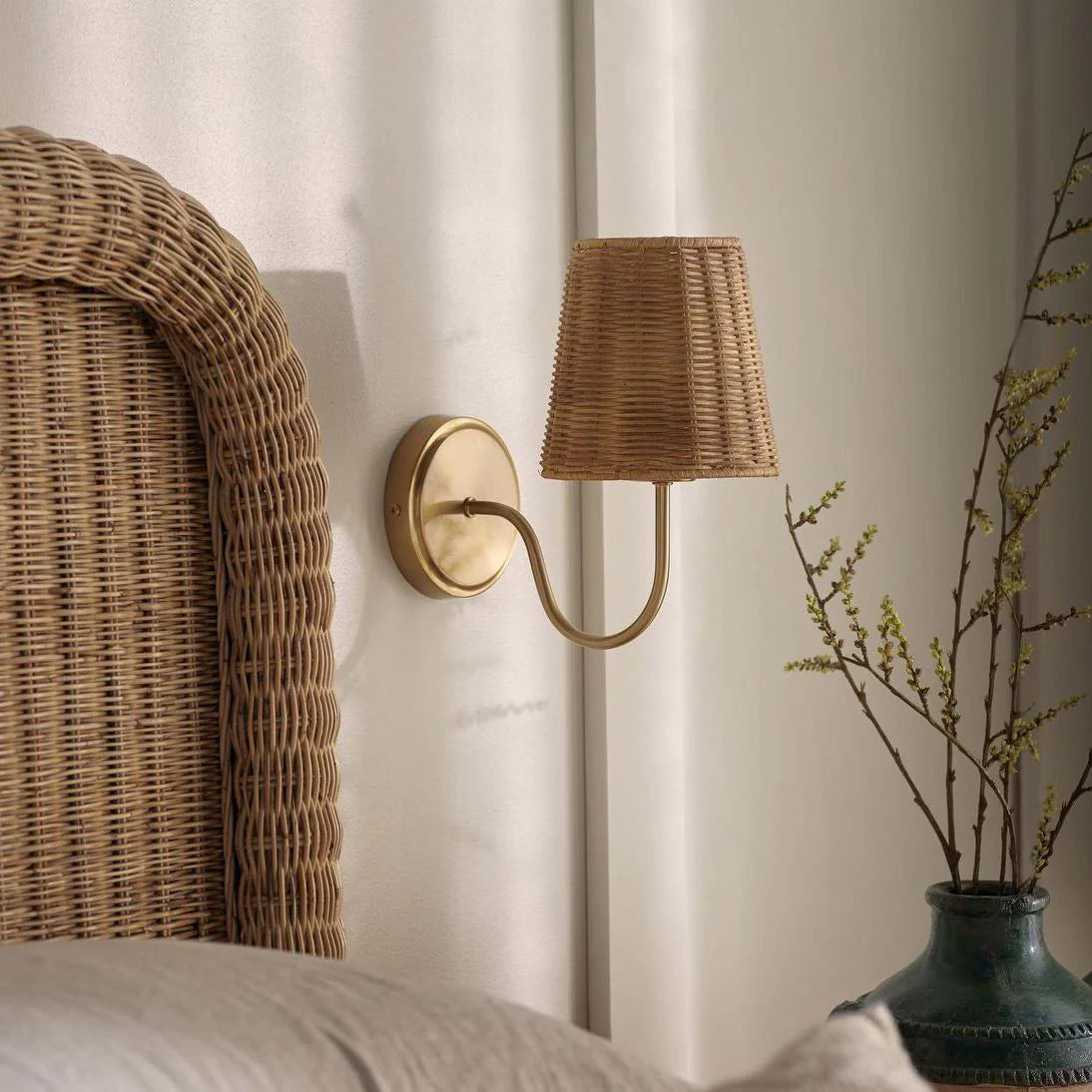 Rattan Brass Wall Light