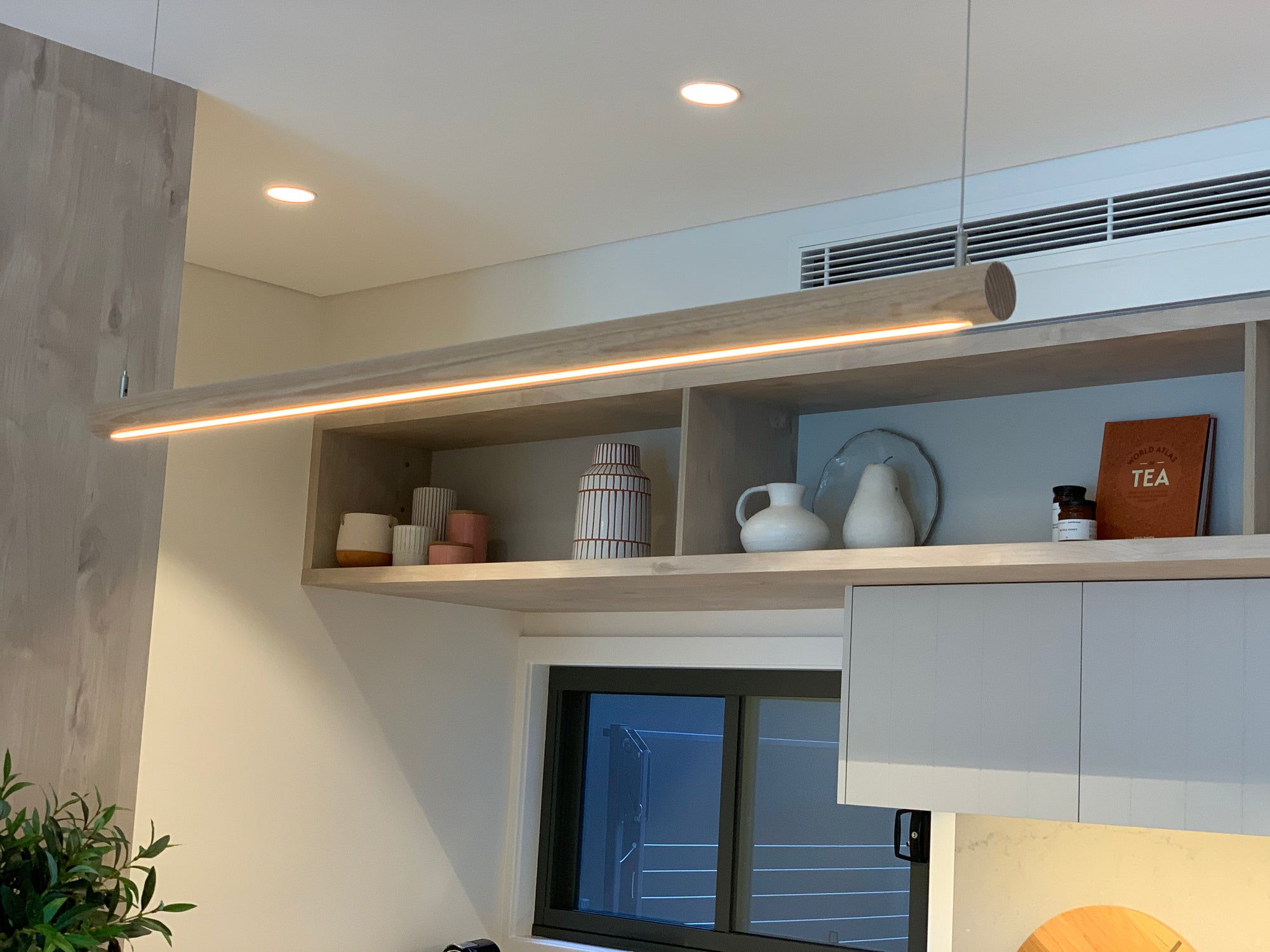 Tassie Round Timber Linear LED Pendant