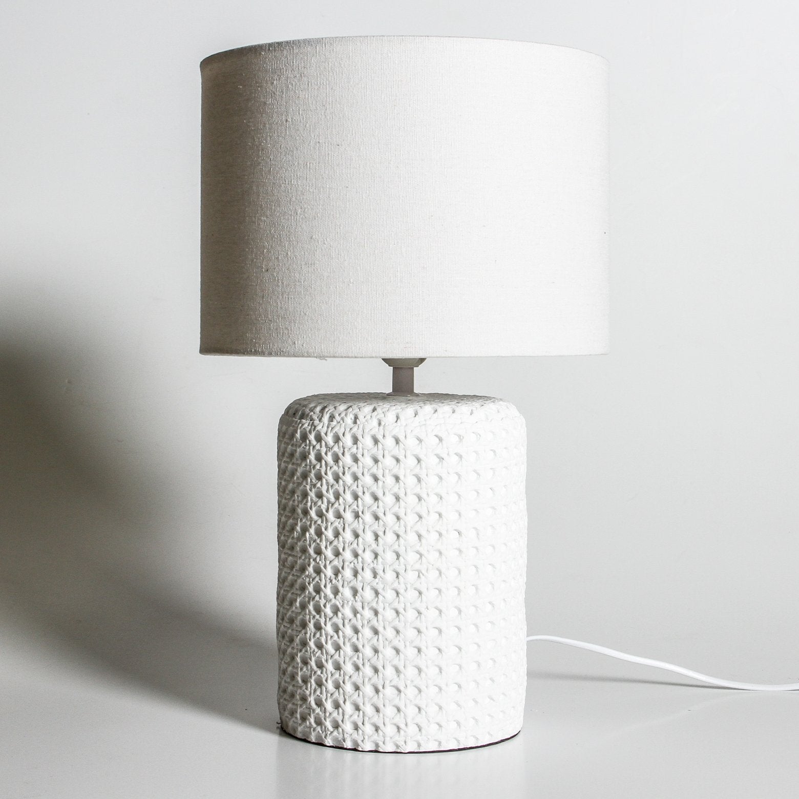 Rattan &amp; Concrete Table Lamp | Natural or White